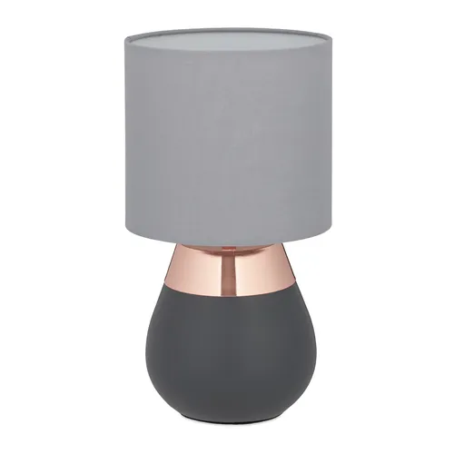 Relaxdays Tischlampe mit Stoffschirm - Stilvolle Tischlampe für Schlafzimmer und Wohnzimmer, Höhe 32 cm, E14 Fassung, erhältlich in Kupfer für ein elegantes Ambiente.