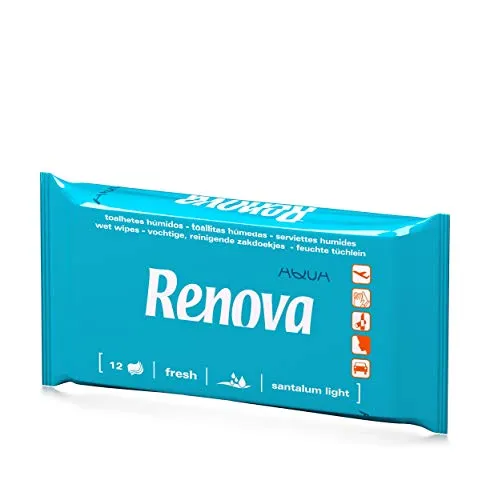Renova Feuchttücher – 12 feuchte und duftende Tücher | 12 x Feuchttücher mit Duft, reinigen und erfrischen, für den persönlichen Gebrauch und Körperhygiene, einzeln