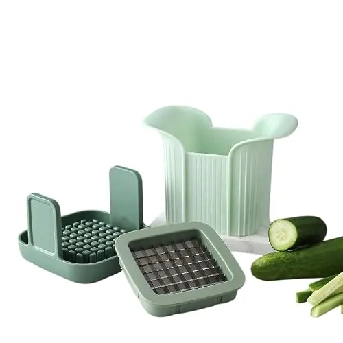 KANDONEX Gemüseschneider Gemüsehobel Zwiebelschneider Zerkleinerer manuell Handdruck Würfelschneider mit Edelstahlklingen für Zwiebeln Kartoffeln Salate und Zutaten mit Auffangbehälter Küche Mintgrün