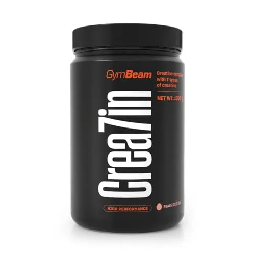 GymBeam Crea7in - Mischung aus Kreatin, mikronisiertem Kreatinmonohydrat und gepuffertem Kreatinmonohydrat, Komplex zur Leistungssteigerung, mit Sibirischem Ginsengm (300 g, Peach Ice Tea)