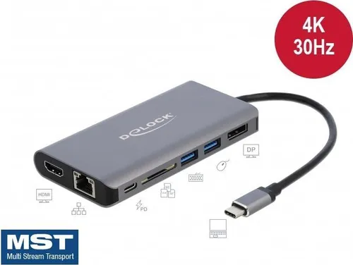 DELOCK 87683 - USB-C Dockingstation für Laptop - Port-Replikatoren und Dockingstationen, ideal für Multimonitor-Setup mit Unterstützung für bis zu 2 Monitore und USB Power Delivery bis 100W für schnelles Laden.