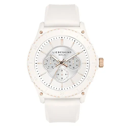 Liebeskind Berlin Multifunktionsuhr LT-0370-PM Weiß - Armbanduhren für Damen mit mattem Kunststoffgehäuse, kratzunempfindlichem Mineralglas und hochwertigem Silikonarmband; ideal für Fashion-Liebhaberinnen und perfekt als Geschenk.
