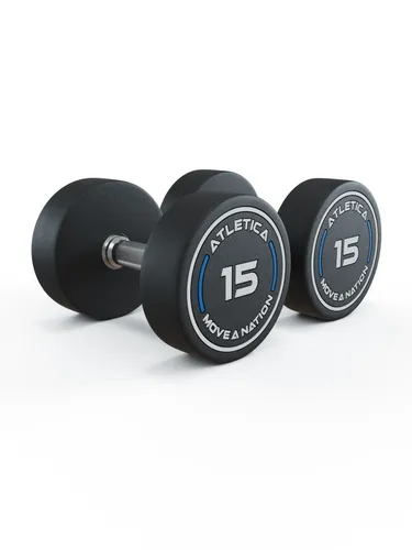 ATLETICA | Rundhanteln Pro | 2 x 15kg | Stoßdämpfende CPU-Ummantelung höchster Qualität | maximale Präzision dank CNC-gefrästem Stahlkern