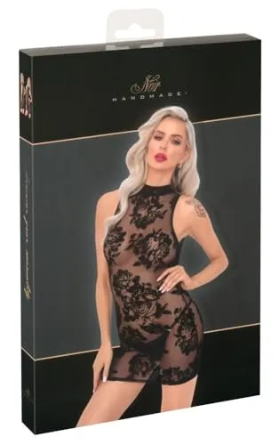 Noir Kleid, Schwarz, XL - Edles Freizeitkleid - Freizeitkleider für Damen mit floralem Samt-Flockdruck und ovalem Rückenausschnitt, weich und elastisch für hohen Tragekomfort.