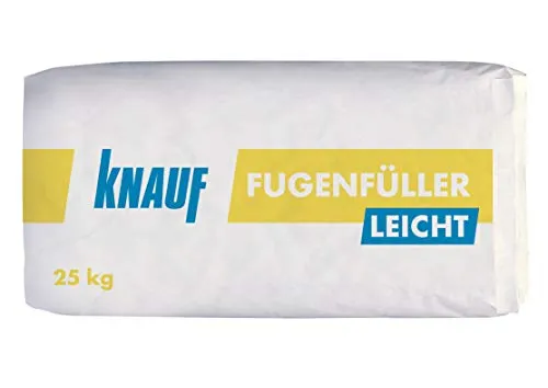 Knauf Fugenfüller leicht 25 kg – Ergiebige Gips-Spachtel für Gipsplatten - Eisenwaren Spachtelmasse, ideal zum Verspachteln von Gipsplatten mit HRK/HRAK, sehr ergiebig und ermöglicht präzises Arbeiten dank langer Verarbeitungszeit.