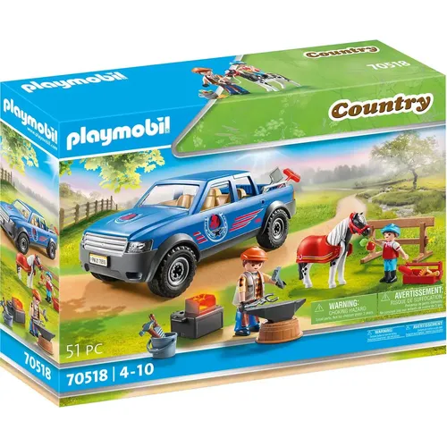 Playmobil 70518 - Mobiler Hufschmied mit Fahrzeug, Feuerstelle und Pony, interaktive Hufeisen-Schmiede für kreatives Spielen