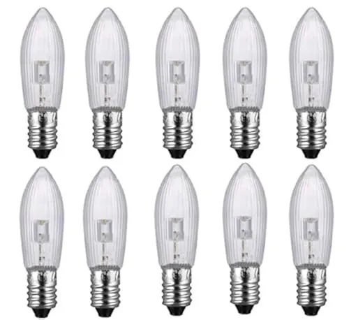 ShuoHui 10 Stück E10 LED-Ersatzlampen Glühbirnen Topkerze für Lichterkette 10V-55V AC 0.2W 20LM