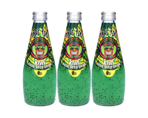 Thai Tiki Softgetränk, Thai Tiki Kiwi Basilikumsamengetränk Basil Seed Drink 290ml 3er Pack