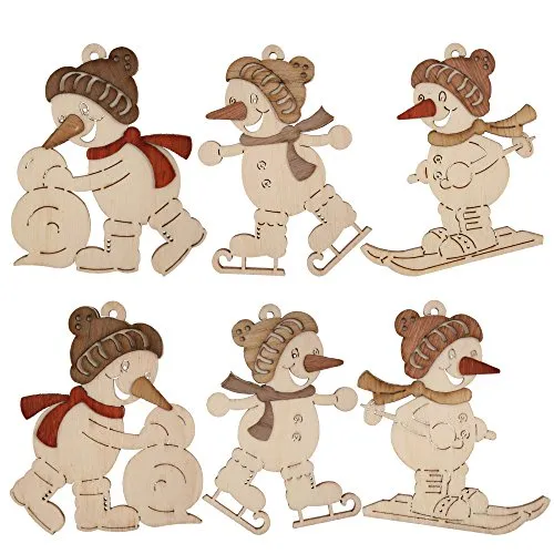 Kuhnert Dekohänger Christbaumschmuck Schneemann Sportler - Skifahrer & Co (6er-Set - 7cm) - Dekohänger für den Christbaum, 6er-Set mit liebevollen Applikationen aus Echtholzfurnier, ideal für festliche Stimmung und stilvolle Weihnachtsdekoration.