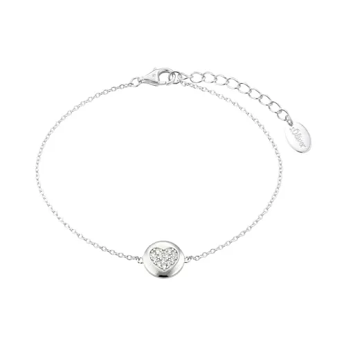 s.Oliver Armband 925 Sterling Silber mit Herzmotiv - Elegantes Damenarmband aus 925 Sterling Silber mit einem funkelnden Herzanhänger aus synthetischem Zirkonia, längenverstellbar von 17 bis 20 cm, kommt in einer Schmuck Geschenk Box.