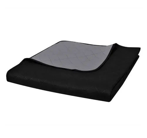 vidaXL Baumwollbettdecke Zweiseitige Tagesdecke Gesteppt Schwarz/Grau 170x210cm, Bezug: Baumwolle