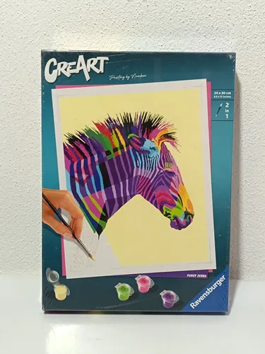 Ravensburger CreArt 28994 - Funky Zebra Malen nach Zahlen - DIY Malset für Erwachsene zur kreativen Entspannung, inklusive Pinsel und geruchsneutrale Acrylfarben. Perfekt als Geschenk und zur Dekoration!