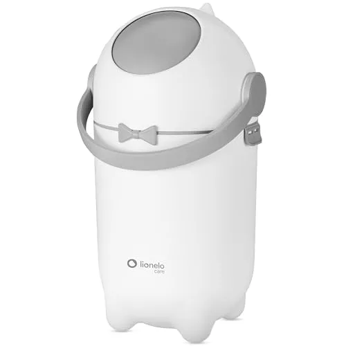 Lionelo Purebin – Windeleimer geruchsdicht, für universelle Beutel (ohne Kassette), Einhand-Bedienung, 10 L – hygienischer Windelbehälter für Babyzimmer