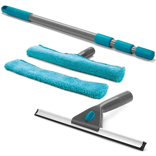 Beldray 2 in 1 Fensterputzer Set, Fensterreiniger, Fensterabzieher + Mikrofaser Fensterwischer für Bad, Dusche, Auto, Glas, Für Fenster im Innen- und Außenbereich & Duschabtrennungen