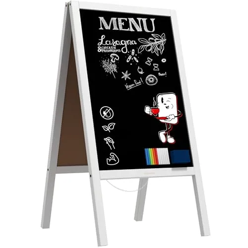 ALLboards Kundenstopper mit weißem Holzrahmen 118x61cm - Kreidetafeln mit beidseitig beschreibbarer, kratzfester Fläche, ideal für Gastronomie und Geschäfte. Perfekt für kreative Werbebotschaften!