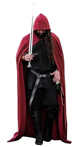 Leonardo Carbone® Unisex Mittelalter Umhang Gunnar - Mittelalter Kleidung Damen & Herren, Cape Männer, Hobbit Kostüm, LARP, Wikinger, Cosplay, Halloween, Karneval - 100% Baumwolle Rot