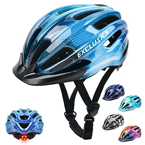 Exclusky Fahrradhelm Kinder Jungen 50-57CM mit Licht & Sonnenvisier, Fahrradhelm für Mädchen/Jungen 5-13 Jahre, atmungsaktiv + Mehrfachbelüftung​