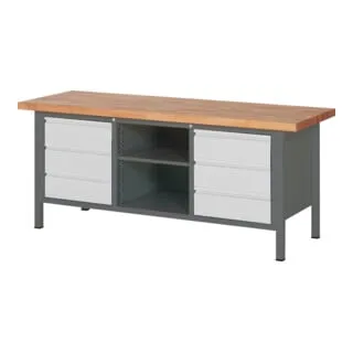 STIER Höhenverstellbare Werkbank Premium mit 6 Schubladen - Kastenwerkbank, ideal für Werkstatt und Produktion, belastbar bis 1250 kg, inklusive 6 Schubladen mit 90% Auszug und Qualitätsgarantie von 5 Jahren.
