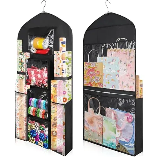 Geschenkpapier-Aufbewahrung, zum Aufhängen, 120 x 60 cm (extra groß), schwarz, doppelseitig, Weihnachtsverpackungsbehälter, Oxford Langer Bastelrollen-Organizer, Geschenkpapierhalter für schlafzimmer