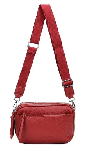 ITALYSHOP24 Schultertasche Damen - Multifunktionale Umhängetasche mit breitem Muster Stoffgurt - Umhängetasche in Lederoptik mit vielen Fächern, ideal als Handytasche und Clutch. Praktische Innenaufteilung und abnehmbarer, verstellbarer Schultergurt für optimalen Tragekomfort.