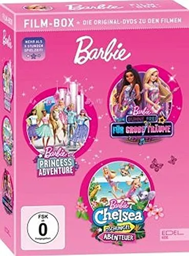 Barbie - Film-Box: 3 DVDs der Abenteuer - Filme mit Barbie: Enthält die Highlights 'Princess Adventure', 'Bühne frei für große Träume' und 'Dschungel Abenteuer' – perfekt für kleine Träumer!