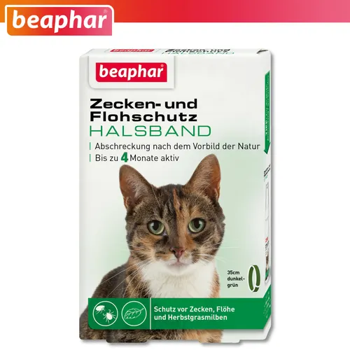 beaphar Zecken- & Flohschutz Halsband für Katzen | 4 Monate Schutz | Reflektierend & Verstellbar - Flohhalsbänder für Katzen mit natürlichem Niembaumextrakt, bietet 4 Monate lang effektiven Schutz vor Zecken und Flöhen. Ideal für aktive Katzen, regenfest und sicher verstellbar.