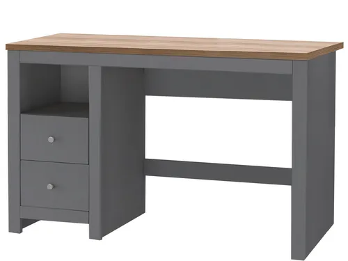 Eddie Schreibtisch mit 2 Türen in Eiche Grau - Moderner Schreibtisch mit großzügiger Ablagefläche und praktischen Schubladen. Ideal für Home Office, Atelier oder Kinderzimmer – schafft Platz für kreative Arbeiten und Hausaufgaben.