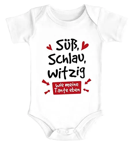 MoonWorks® Baby Body Tante Sprüche lustig Süß Schlau Witzig Wie meine Tante eben Bio-Baumwolle Jungen & Mädchen weiß 6-12 Monate