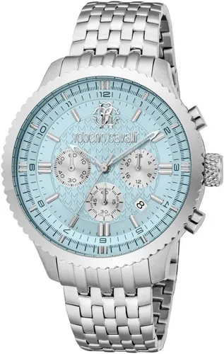 Roberto Cavalli RC5G127M0055 Uhr für Herren - Armbanduhren mit chronographischer Anzeige, 100 m wasserdicht und stilvolles Design in Lichtblau aus Edelstahl für modebewusste Männer.