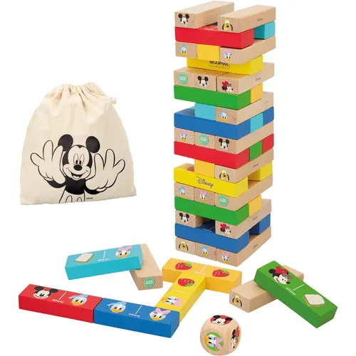 John 48731 Disney Holzturmbausteine und Domino 2in1 - Gesellschaftsspiel mit 52 bedruckten Holzturmbausteinen und Domino-Funktion, inklusive praktischer Aufbewahrungstasche. Ideal für kreatives Spielen ab 4 Jahren.
