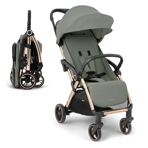 Kikkaboo Buggy Eden - Zusammenklappbar bis 22 kg - Kinderwagen mit Federung und Regenschutz, ideal für Ausflüge mit Neugeborenen und Kleinkindern. Rückenlehne verstellbar für optimalen Komfort.