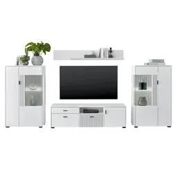 Wohnwand Hudson in Weiß - 320x180 cm - Elegante Wohnwand in Weiß, ideal für Wohn- und Esszimmer. Hohe Qualität, moderne Funktionalität und pflegeleichte Oberfläche sorgen für Ordnung und Stil.