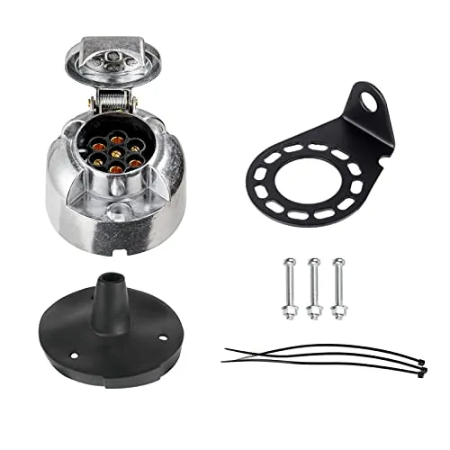BEIJISTAR Anhänger Steckdose Set 7 Polig Metall, mit Gummidichtung und Metallhalterung, nach ISO 1724, 12V 7 Poliger Anhängersteckdose, Steckdose 7 Polig für KFZ PKW Anhänger(Aluminiumlegierung)
