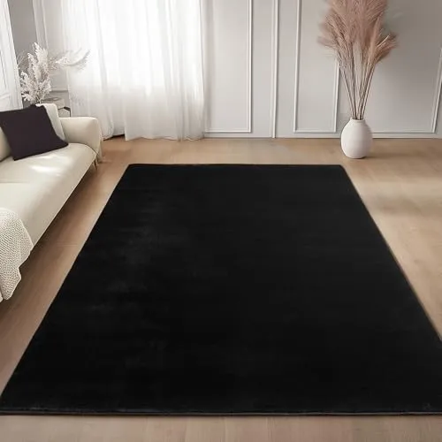 Carpettex Kurzflor Teppich Läufer Flur 60 x 100 cm Schwarz - Teppich Waschbar, Weich, rutschfest, modern einfarbig Design - für Wohnzimmer, Schlafzimmer, Küche, Esszimmer