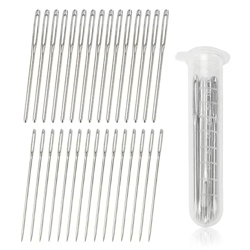 Nähnadeln mit Großem Öhr 30 Stück Stopfnadeln Stumpf und Spitz Sticknadeln Großem Öhr Wollnadel Nadeln für Wolle Leder Handnähen