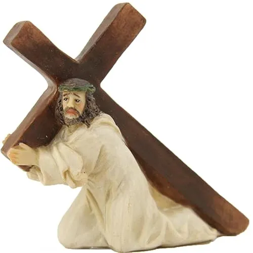FADEDA Passionsfiguren: Jesus unter dem Kreuz/Höhe:5 cm/handbemalt/detailgetreue Krippen Figuren - Weihnachten Tisch Dekoration Krippe Zubehör
