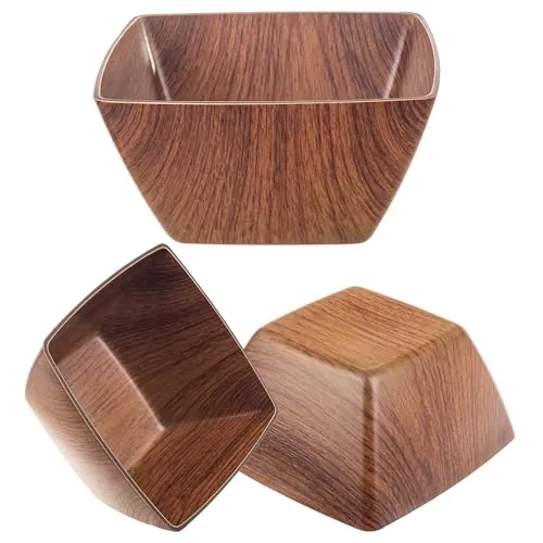 KADAX Salatschüssel aus Kunststoff, Elegante Schüssel, Schale aus Holzimitat, Moderne Servierschale, Plastikschüssel, Snackschüssel (Quadratisch 16 cm)