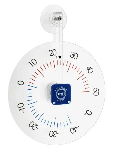 TFA Dostmann Thermo Disc analoges Fensterthermometer, bequemes Ablesen, leichte/schnelle Montage durch Saugnapf, wetterfest, (L) 153 x (B) 28 x (H) 195 mm, Weiß