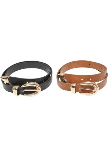 Urban Classics Women's TB7211A Chunky Buckle Loop Belt 2-Pack - Damen-Gürtel im praktischen 2er-Set, mit eleganter ovaler Schnalle und hochwertigem synthetischem Leder für vielseitige Styling-Optionen.