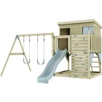OutdoorToys Spielturm Nils - Eisblau Kinderschaukel - Spieltürme für Kinder ab 3 Jahren, aus robustem nordischer Fichte, ideal für sicheren Spielspaß im eigenen Garten.