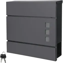 ECD Germany Briefkasten Anthrazit mit Zeitungsfach - Moderner Wandbriefkasten aus pulverbeschichtetem Stahl, schützt Ihre Post zuverlässig und bietet ein großes Postfach mit Zylinderschloss und zwei Schlüsseln für Sicherheit.