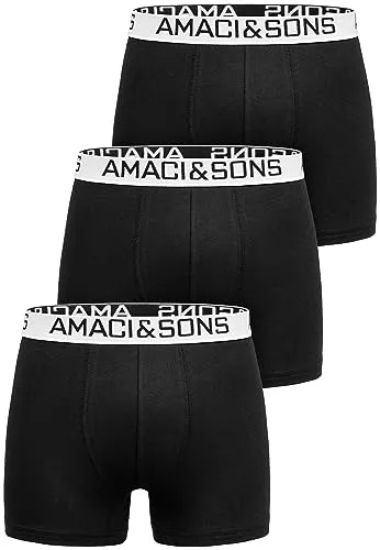 Amaci&Sons Herren Boxershorts Baumwolle 3er Spar-Pack Männer Unterhose Unterwäsche 3x9005 Schwarz/Weiß L