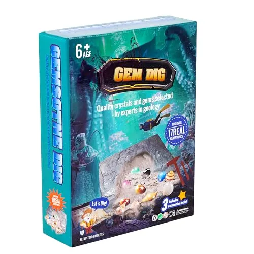 GeoDiscover Ausgrabungsset für Kinder ab 6 Jahren – Fossilien & Mineralien Archäologie Spielzeug mit echten Kristallen – Lernspiel Dinosaurier Set – Geschenk Jungen Mädchen