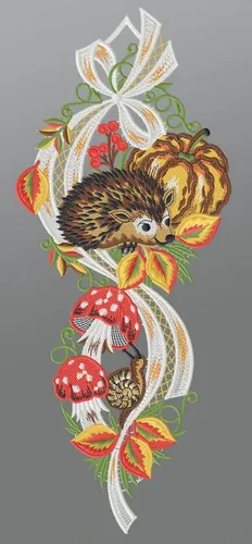Plauener Spitze® Fensterbild Goldener Herbst, HxB 40x16cm - Niedliches Fensterbild für den Herbst mit Igel, Kürbis und bunten Blättern. Ideal zur herbstlichen Dekoration und perfekt für das Kinderzimmer.