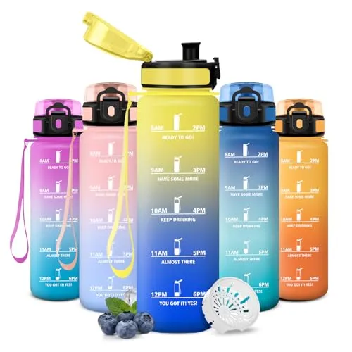 JAPORIA Trinkflasche 500ml, Trinkflasche Kohlensäurehaltige Getränke, Sportflasche mit Zeitmarkierung, Auslaufsicher, BPA-Frei, Wasserflasche für Outdoor Aktivitäten, Fitnessstudio, Schule