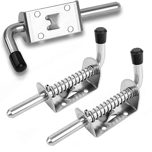 Torriegel, 2 Stück Federriegel Edelstahl 304, Federriegel mit Gummigriff, Schieberiegel, Torriegel mit Feder, Riegelschloss, Türriegel für Schuppentüren, Türen, Fenster, Garagen(10 * 128mm)