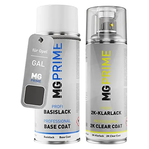 MG PRIME Autolack 2K Spraydosen Set für Opel GAL / 177 Technical Grey Metallic/Karbongrau Metallic Basislack 2 Komponenten Klarlack Sprühdose