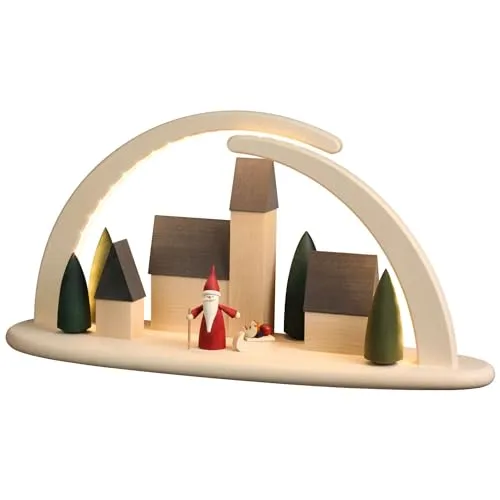 Seiffener Volkskunst eG Schwibbogen groß Stadt mit Weihnachtswichtel LED - Schwibbogen für Indoor, mit warmweißer LED-Beleuchtung und USB-Anschluss, ideal für festliche Stimmung in der Weihnachtszeit.