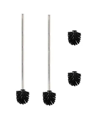 2X WC Bürsten Toilettenbürste 60 cm extra Langer Stiel Edelstahl Set schwarz + 2 x gratis Ersatzköpfe Klobürste ideal für Senioren austauschbare Bürstenkopf