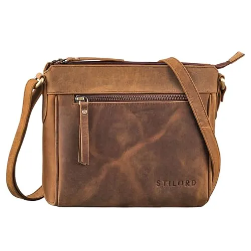 STILORD 'Mirabelle' Ledertasche Damen zum Umhängen - zeitlose Tasche perfekt als Umhängetasche Schultertasche Freizeittasche Handtasche zum Umhängen Echtes Leder, Farbe:vinto - braun